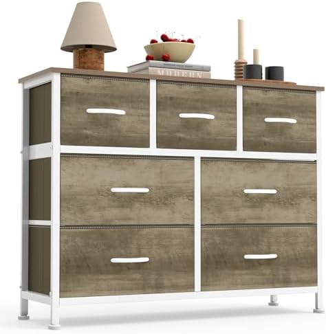 Sweetcrispy 7 Drawer Dresser for Bedroom Storage with Fabric Bins, Oak by Sweetcrispy
