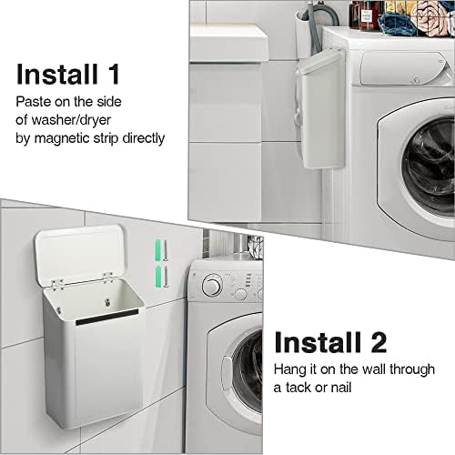 Picowe Magnetic Laundry Storage, Large Metal Lint Holder Bin with Lid for Laundry Room, Space-Saving Trash Container Hanging on Dryer, Washer or Wall Mount Trash Bin (White) - Image 4