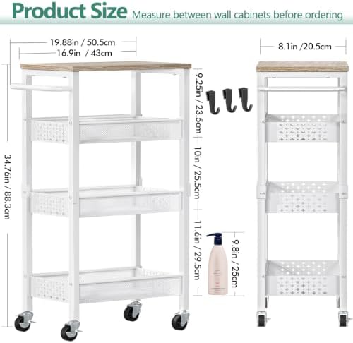 Vivihomety 4-Tier Laundry Utility Rolling Storage Cart with Wheels, Metal - Image 2