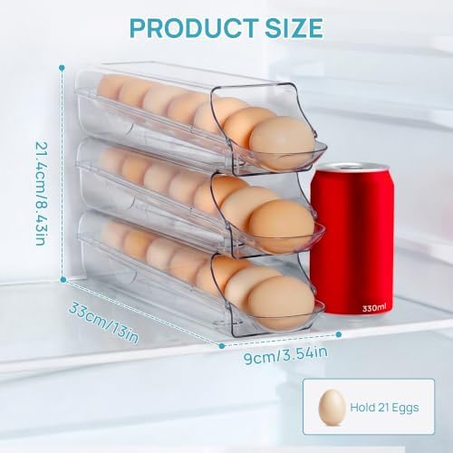Vtopmart 3 Pack Auto Rolling Egg Holder for Fridge, egg container for refrigerator - Image 2