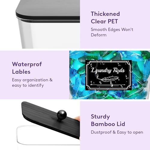 Lifewit Laundry Pods Container with Lid, 0.53+0.7gal, Black, 2 Pcs - Image 5