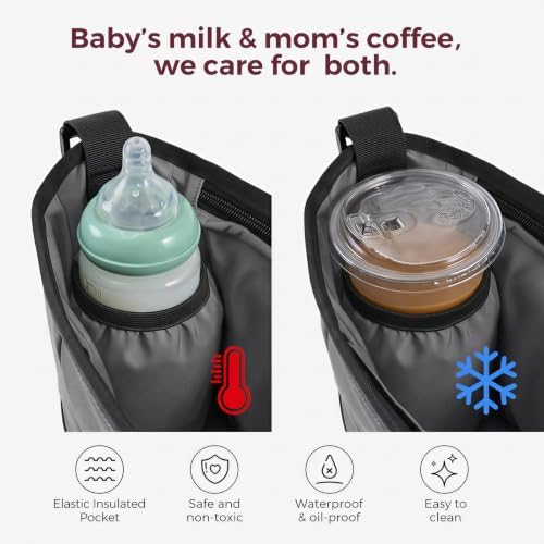 Momcozy Universal Stroller Organizer, Slim Stroller Caddy with 2 Insulated Cup Holders, Non-Slip Silicone Straps, Detachable Mini Pouch, Dense-Weave Parent Console for UPPAbaby, Doona, Graco & More - Image 5