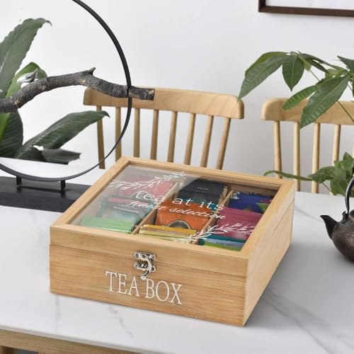 Bamboo Tea Box Organizer,Rustic Tea Storage with 9-Slot - Image 4