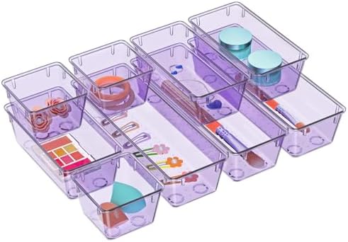 9 Pack Clear Drawer Organizer Set, Drawer Storage Trays, Storage Bins by WOWBOX