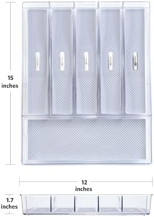 Glad Silverware & Utensil Drawer Organizer - Divided Clear Plastic Storage Tray with 6 Compartments for Kitchen Flatware and Cutlery - BPA Free, Food Safe, Non Slip, 12x15 inches - Image 2