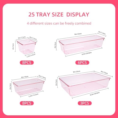 Kitchen Desk Drawer Organizers Storage for Office, Small Acrylic Vanity Trays Makeup Organizer for Drawer Bathroom Plastic Make up Organizers 25 Pcs Pink - Image 4