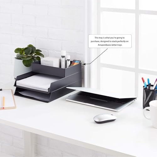 Amazon Basics Rectangular Plastic Desk Organizer with Storage Trays, Accessory Tray for Office Supplies and Pen Holder, 9.4 x 6.7 x 2 inch, Black - Image 2
