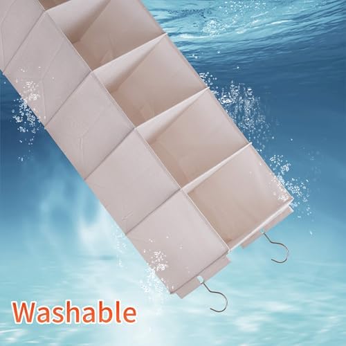 Large Hanging Sweater Organizer for Closet,Collapsible 6-Shelf Hanging Closet Shelves with Drawers, Washable (Beige -6 Shelf-2 d) - Image 6