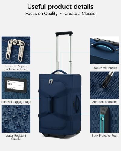 Hanke Rolling Duffle Bag with Wheels, 21 Inch Soft Side Carry On Luggage - Image 7