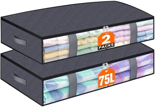 TasticTotes 2 Pack Under Bed Storage Containers, 75L Blanket Storage Bags by Unknown