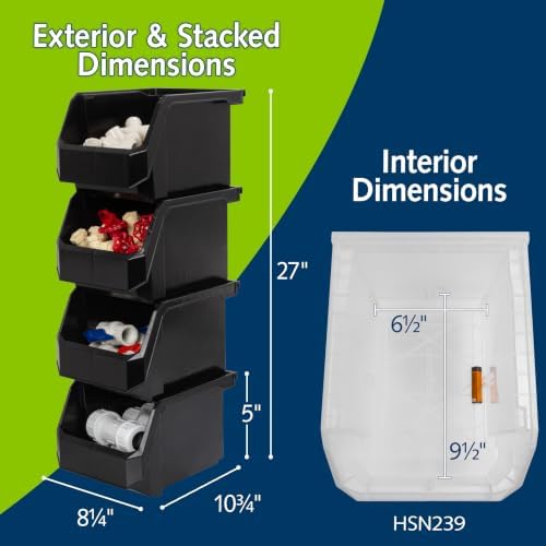 ReadySpace Medium-Tall Stackable Plastic Storage Bins, 4-Pack, Black - Image 2