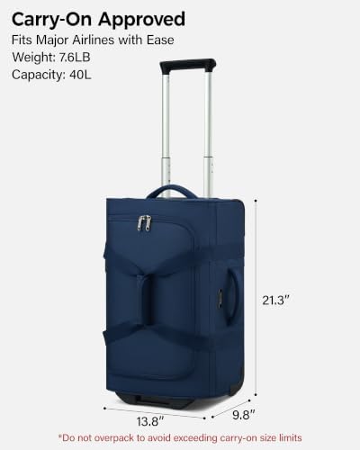 Hanke Rolling Duffle Bag with Wheels, 21 Inch Soft Side Carry On Luggage - Image 2