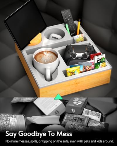 Couch Cup Holder Tray - Couch Organizer Caddy, Silicone Beach Caddy with Cup Holder, Sofa and Bed Drink Holder and Couch Tray Table for Snacks Beverage Remote (Gray) - Image 5