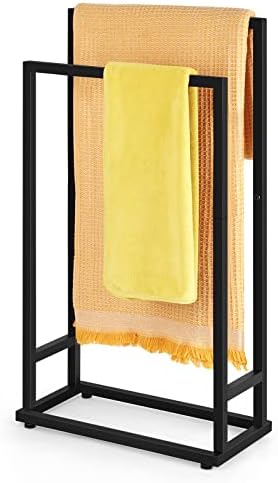 Freestanding Towel Rack 2 Tier Towel Holder Stand Small Hand Towel Drying Rack Black Towel Blanket Racks for Bathroom Laundry Room Bedroom Pool (Matte Black) by BTY