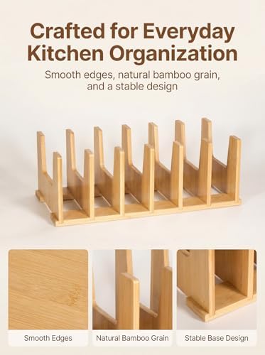 2 Pack Bamboo Pot Lid Organizer for Drawer & Cabinet, 6-Slot Lid Holder - Image 4