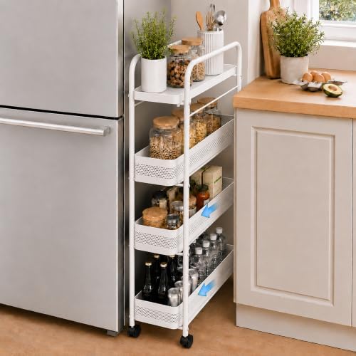 4 Tier Metal Slim Rolling Storage Cart Kitchen Bathroom Laundry Organizer by Unknown