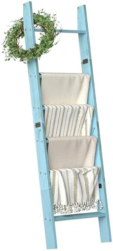 Blanket Ladders for the Living Room, Blanket Holder 6-Tier Blue by HONESTOUTFITTERS