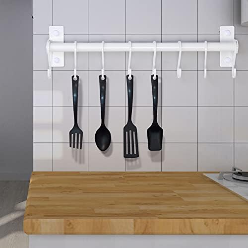 Dseap Kitchen Utensil Holder Hanger, Pot and Pan Rack Wall Mounted, Kitchen Rail with 8 Hooks for Hanging Cooking Utensils, Mugs, Spoons, Wall Mounted, White - Image 4
