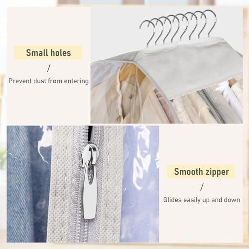 MISSLO 10" Gusseted Garment Bags for Hanging Clothes Storage 60" Dress Bags for Gowns Long Breathable Dress Cover for Closet Storage Coat Protector, 3 Packs, Grey - Image 6