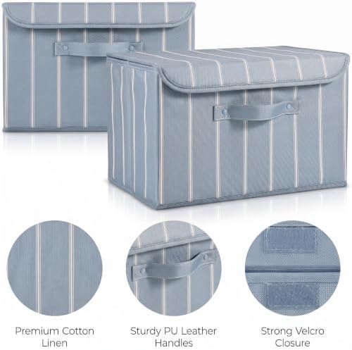 Decorative Linen Storage Boxes with Lids - Spacious Set of 2 Organizer Bins - Image 7
