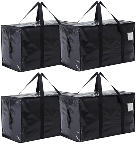 Moving Bags Heavy Duty Extra Large, Moving Boxes, Moving Supplies Essentials, Blue Storage Bins with Lids, Plastic Packing Totes, Storage Bags for Clothes with Handles & Zippers Black, 4 Pack by Unknown