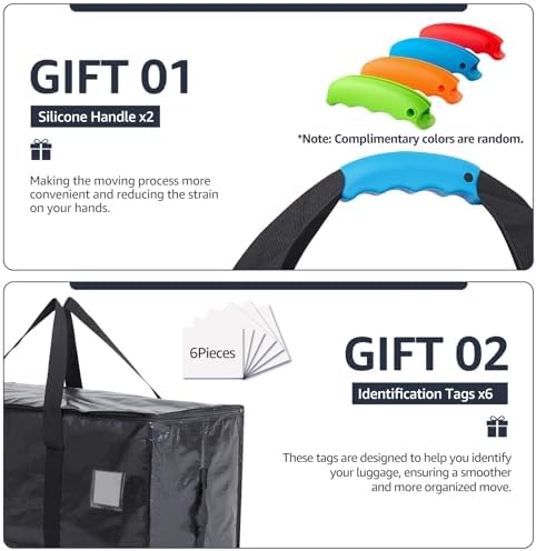 Moving Bags Heavy Duty Extra Large, Moving Boxes, Moving Supplies Essentials, Blue Storage Bins with Lids, Plastic Packing Totes, Storage Bags for Clothes with Handles & Zippers(Black, 6 Pack) - Image 3