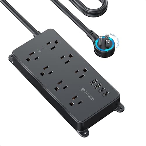 TROND 360° Rotating Plug Power Strip, ETL Listed, Flat Plug 10ft Cord by TRONDOfficial