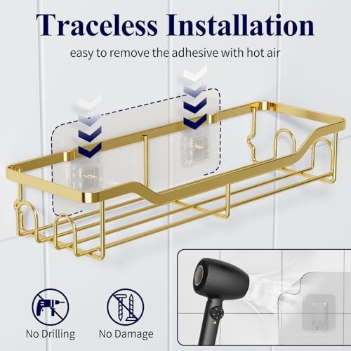 Kitsure Shower Caddy, Adhesive Shower Organizer, Large, Gold - Image 5