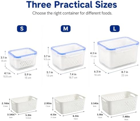 Fruit Containers 3Pcs with Removable Colanders & Lids, Fridge Fresh Storage - Image 2