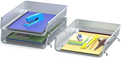 Simple Houseware Stackable Letter Tray Organizer, 3-Pack, Silver - Image 2