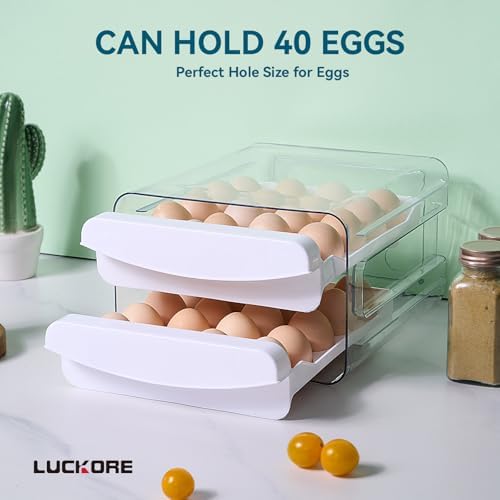 Luckore 2 Tier Egg Holder for Fridge Container for 40 Eggs with Drawer - Image 2