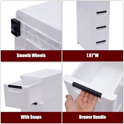 5 Drawers Narrow Slim Plastic Storage Cabinet,Storage Drawer with 4 Wheels,5 Tier Drawers Dresser,White - Image 3