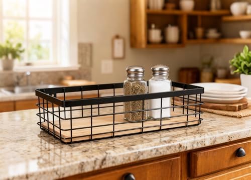 ShabbyDecor Farmhouse Metal Wire Basket with Detachable Wood Base,Small - Image 4