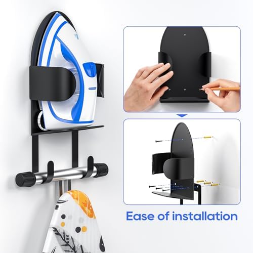 ORLESS Metal Large Ironing Board Holder Wall Mount, Ironing Board Hanger, Iron Board Holder, Iron Board Hook Wall Mount, for Laundry Rooms (Black) - Image 4