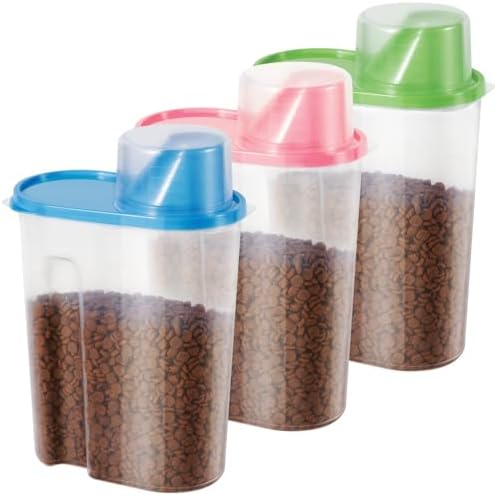 SenseYo 3 Pack 2lb 2.5L Pet Food Storage Container with Measuring Cup BPA Free for Small Dog, Cat, Bird (Blue Pink Green) by SenseYo
