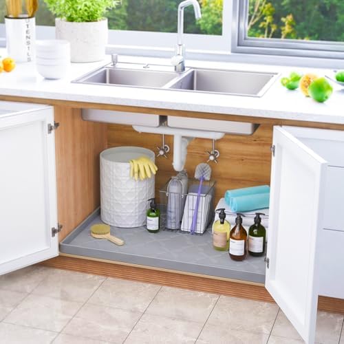 SIKADEER Waterproof Under Sink Mat Silicone 28" x 22" Kitchen Cabinet liner - Image 2