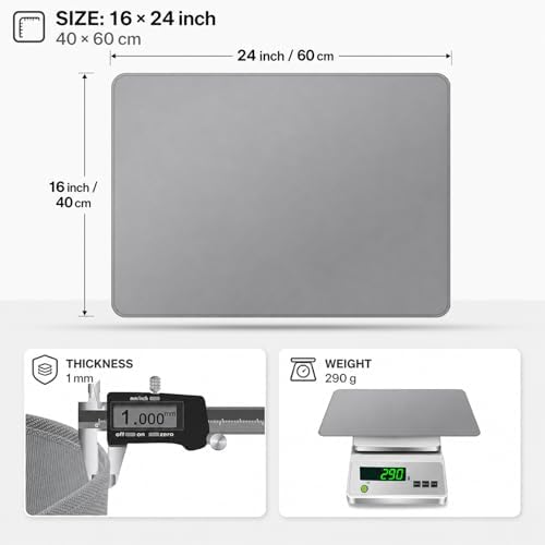 FLASLD Heat Resistant Mat for Air Fryer Site on, Fireproof Silicone Mats for Kitchen Counter, Countertop Protector, No-slip and Waterproof (16"X24", Gray) (Pack of 2) - Image 3