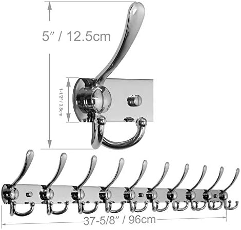 WEBI Coat Rack Wall Mount,37 5/8" Long Coat Hanger Wall,Coat Hooks Wall Mounted,16" Hole to Hole,10 Triple Hooks for Hanging Coats,Clothes,Jacket,Hats,Chromed,2 Packs - Image 2