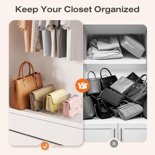 Glxgow 4 Pack Adjustable Acrylic Purse Organizer for Closet Shelf, Clear Handbag Storage Dividers, Detachable & Connectable Bag Organizer for Wallets, Clutches, Purses and Handbags - Image 3