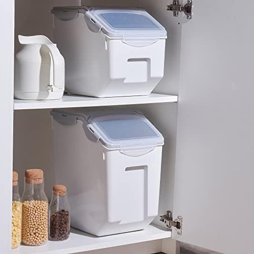 HANAMYA 15 Liter / 30 lbs Rice Storage Container with Measuring Cup, BPA free, For Rice | Grain | Pet Food | Flour, 1 count, White & Gray - Image 3
