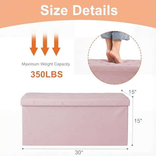 Sweetcrispy 30 Inch Foldable Storage Ottoman Bench, Ottoman with Storage - Image 3
