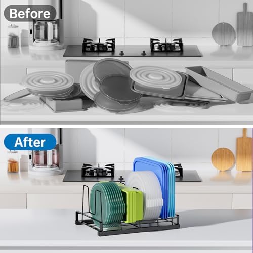 Small Food Container Lid Organizer with Adjustable 5 Dividers Black - Image 5