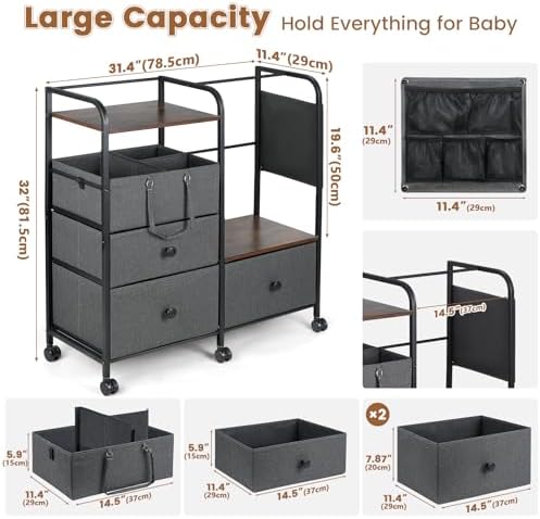 Orzbow Diaper Caddy Cart, 4 Tier Baby Rolling Storage Cart, Grey - Image 4