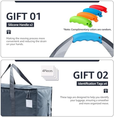 Moving Bags Heavy Duty Extra Large, Moving Boxes, Moving Supplies Essentials,Storage Bins with Lids, Plastic Packing Totes, Storage Bags for Clothes with Handles & Zippers(Grey, 4 Pack) - Image 3