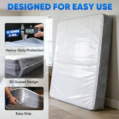TICONN 2PK Plastic Mattress Bags for Moving, Waterproof Mattress Cover - Image 2