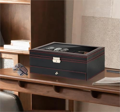 Kukikan Mens Jewelry Box Organizer, 6 Watch Slots & 3 Sunglasses -Black - Image 5
