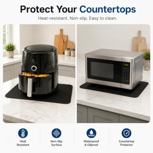 FLASLD Heat Resistant Mat for Air Fryer Site on, Fireproof Silicone Mats for Kitchen Counter, Countertop Protector, No-slip and Waterproof (Black, 16"X24") - Image 5