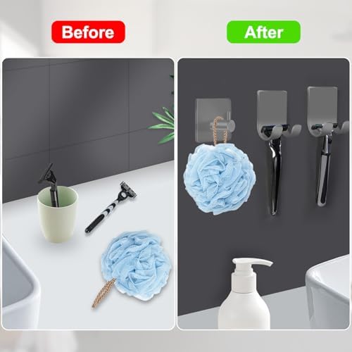 CGBE 4 Pack Shower Hooks - Self Adhesive Shaver Holder Hanger for Bathroom, Damage Free Wall Hooks for Razor, Loofah Sponge - Grey - Image 5