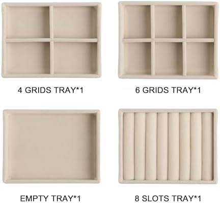 Frebeauty Small Jewelry Organizer for Drawer,Set of 4 Velvet Jewelry Trays - Image 2