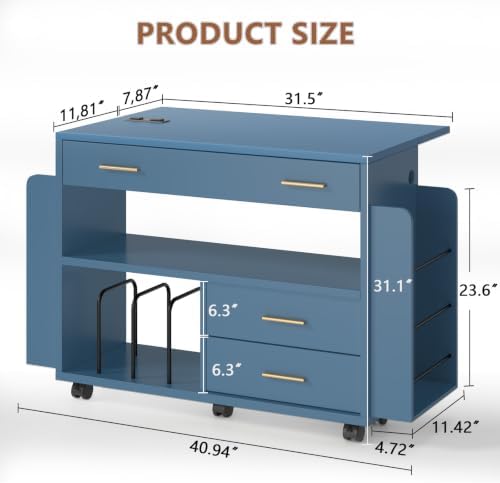 Gift Wrapping Station Cart with Foldable Drop Leaf, Crafting Storage Table - Image 2
